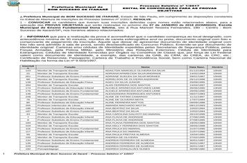 Edital de Deferimento das Inscrições do Processo Seletivo nº01/2017 - Convocação para prova objetiva